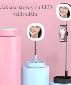 LED "Selfie" veidrodis su stovu - Juoda