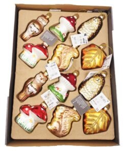 Stikliniai kalėdiniai žaisliukai, 12 vnt.