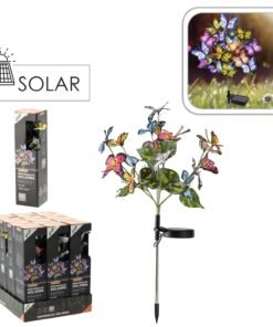 Saulės energija maitinama sodo dekoracija su LED drugeliais, 68 cm