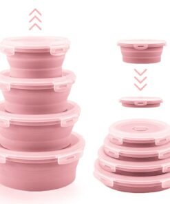 Silikoninių sulankstomų maisto indelių rinkinys (4 vnt.) rožinė