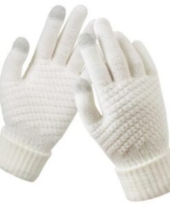 Šiltos žieminės pirštinės su lietimui jautriais pirštais – baltos