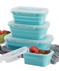 Stačiakampių silikoninių maisto indelių rinkinys (mėlyna)