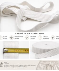Balta elastinė juosta 40 mm – parduodama metrais