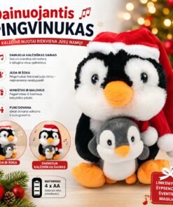 Kalėdinis pliušinis dainuojantis pingvinas su mažyliu