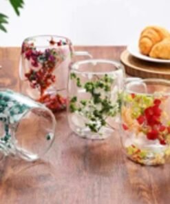 Dvigubo stiklo puodelis su gėlių dekoracijomis 250 ml
