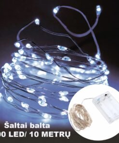 Šaltai balta LED girlianda, 100 LED, 10 m AA
