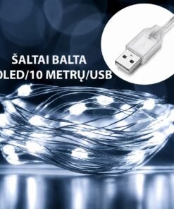 USB LED girlianda, 100 LED, 10 m, šaltai balta