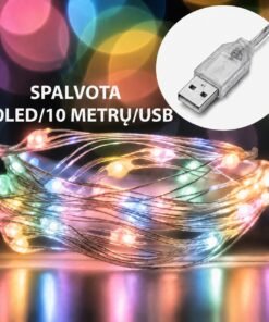 USB LED girlianda, 100 LED, 10 m, spalvota