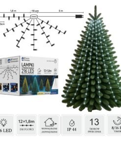 LED girlianda su žiedu, 12 × 1,8 m, 216 LED, šaltai balta