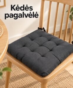 Minkšta kėdės pagalvėlė su raišteliais, juoda