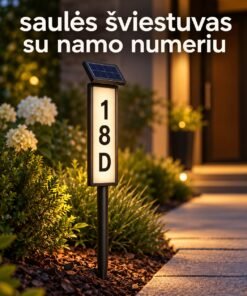 Saulės šviestuvas su namo numeriu