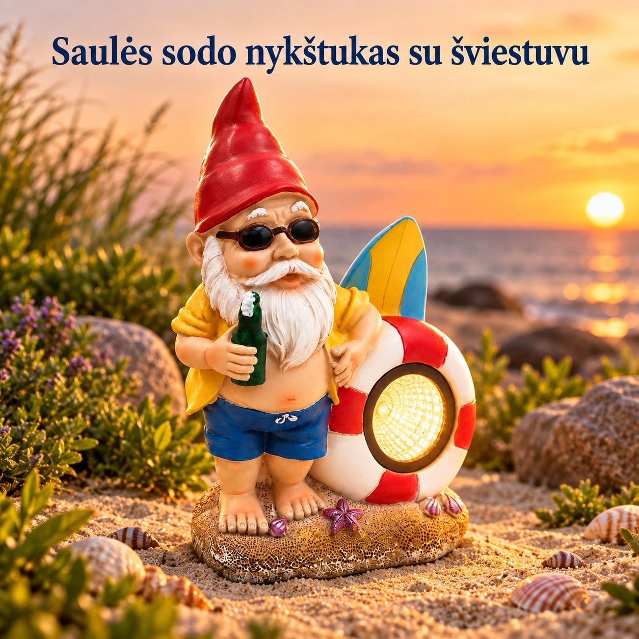 sodo-nykstukas-su-saules-energijos-sviestuvu-papludimio-tema