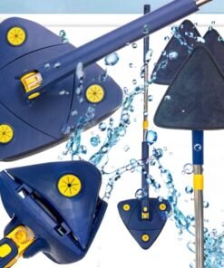 Trikampė grindų šluota su gręžimo mechanizmu ir teleskopiniu kotu