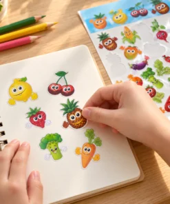 Edukaciniai lipdukai „Linksmieji vaisiai ir daržovės“