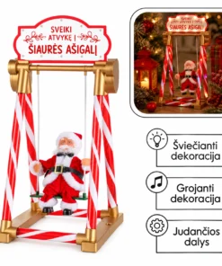 Kalėdų Senelis ant sūpynių su LED apšvietimu ir muzika, 49 cm
