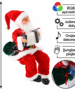 Kalėdų Senelis su akordeonu, muzika ir LED apšvietimu, 40,5 cm