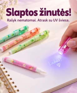 Nematomo rašalo rašiklis su UV lempute – slaptoms žinutėms